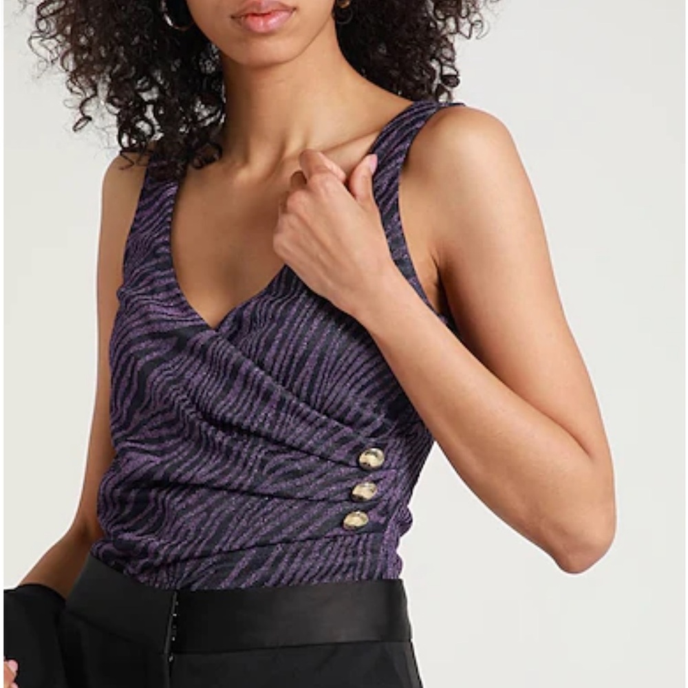 Patrizia Pepe Bodysuit Purple Animal Print Zebra Bodysuit New Tags